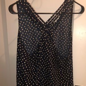 Passport navy blue and cream sleeveless blouse